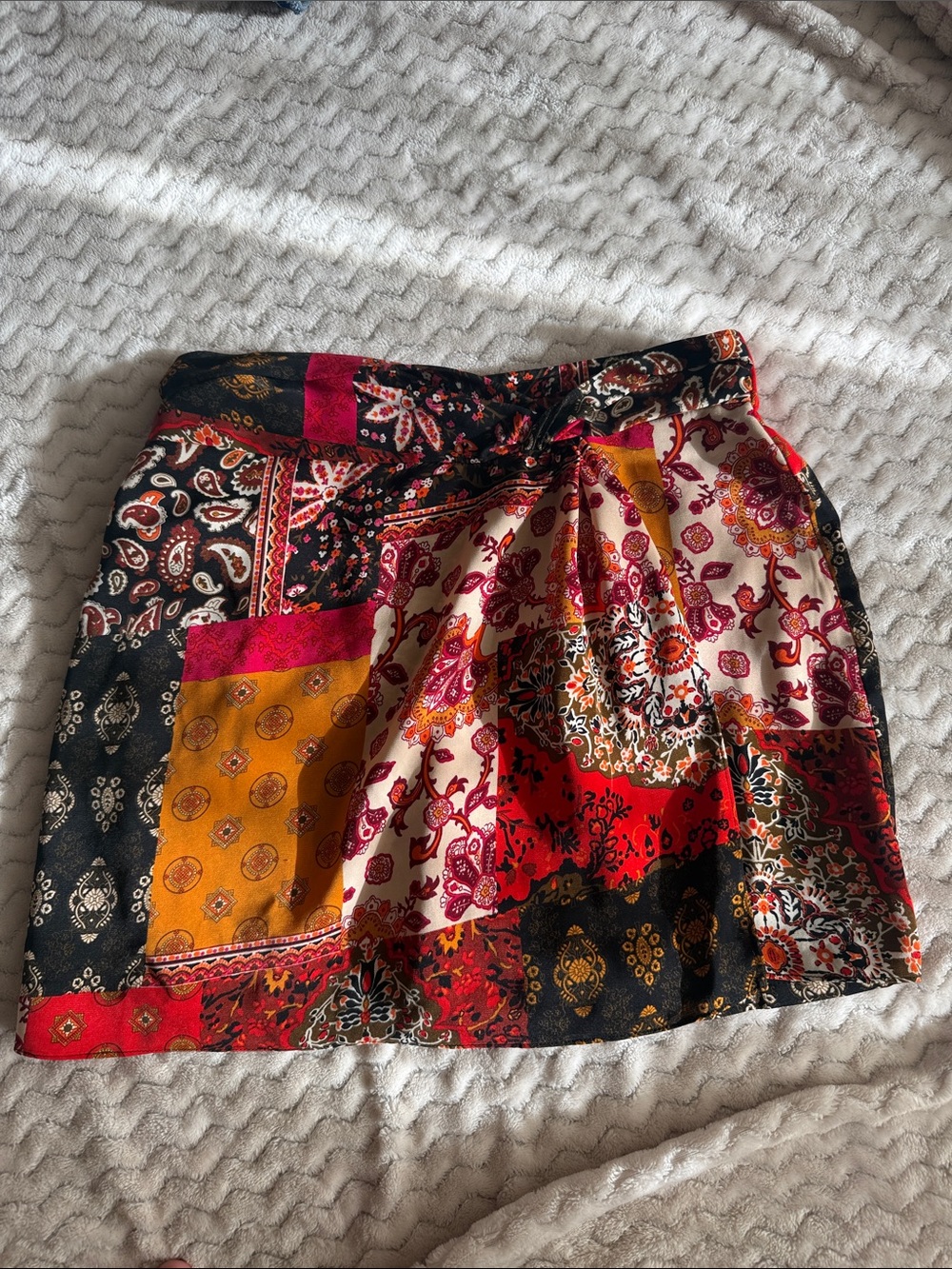 Pink Lily Patchwork Print Mini Skirt - Red, Black, Mustard, White